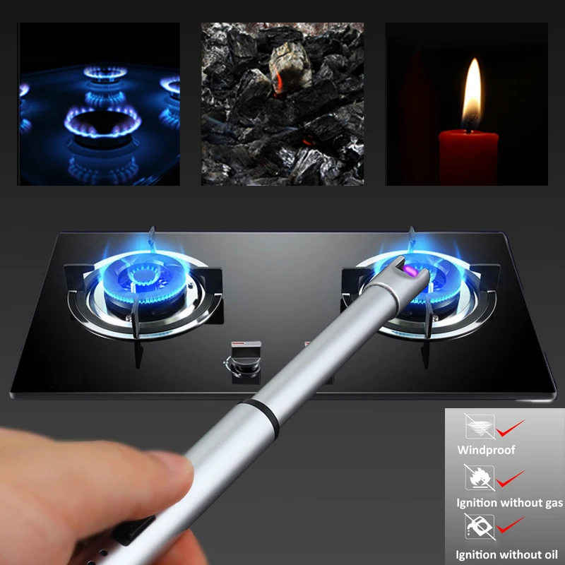 Электрическая зажигалка наружная Зажигалка для барбекю USB перезаряжаемая длинная Зажигалка свеча без запаха Беспламенное ветрозащитное USB Зажигалка