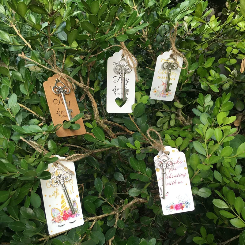 

50 Pcs/Lot Rose Gold Key Bottle Opener DIY Skeleton Wine Opener with Escort Tag Card Rustic Wedding Party Favor Souvenir Gifts