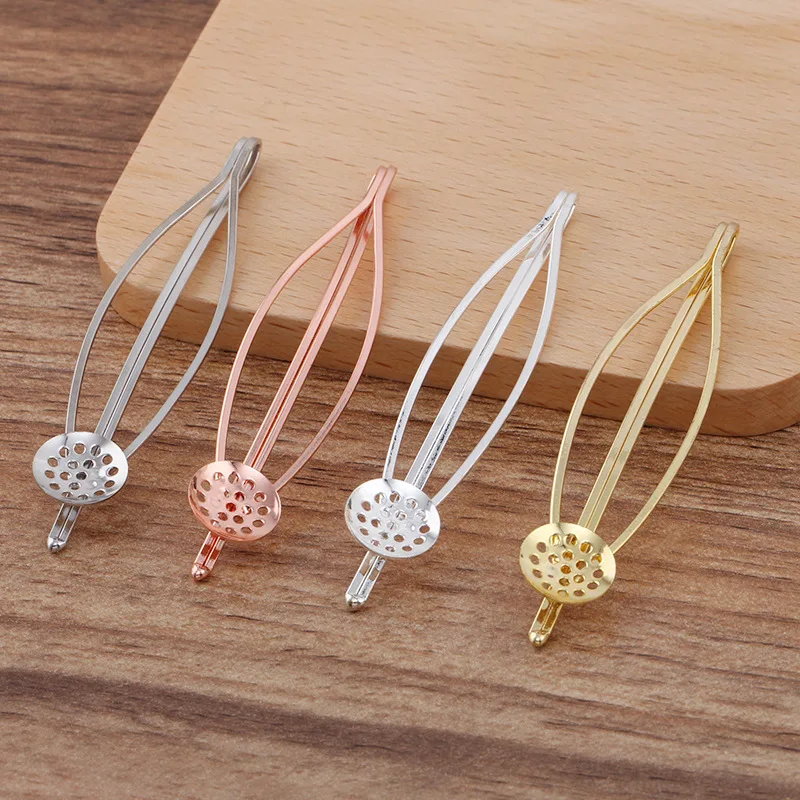 

(20 Pieces/Lot) 16*70MM Hairpin Bangs Clips Welding 12MM Dot Hollow Tray Base Diy Hair Accessories Materials
