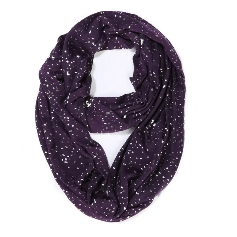 

Women Winter Infinity Scarf Glitter Sequins Hidden Zipper Pocket Snood Neck Wrap