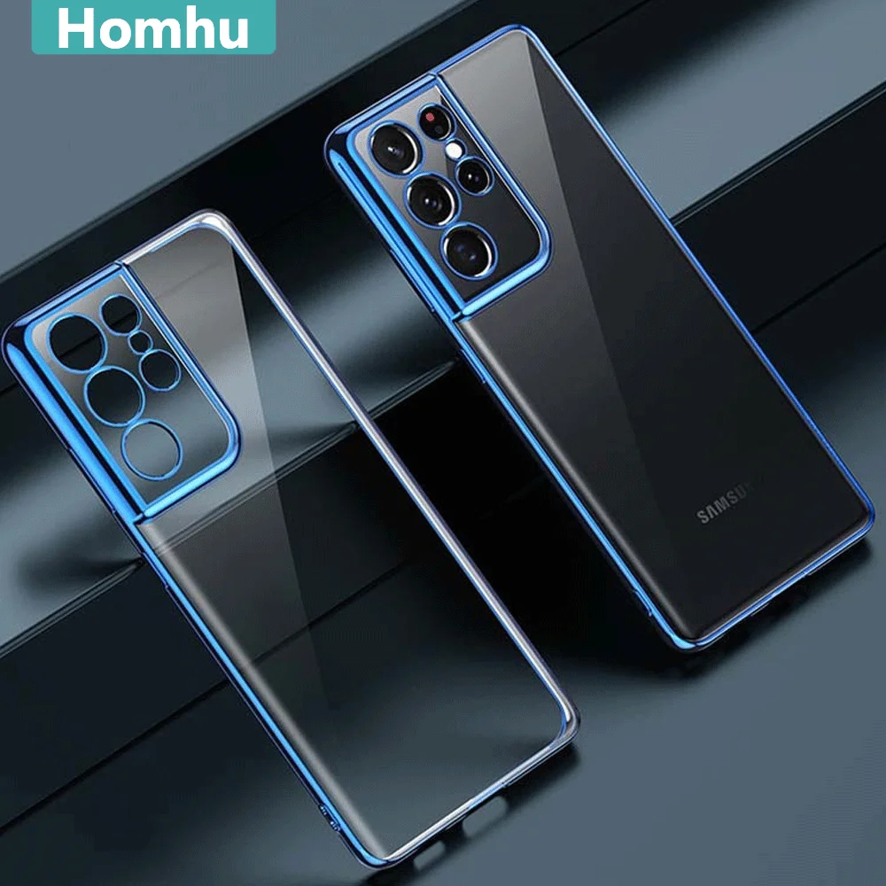 

Luxury Plating Frame Transparent Silicone Case for Samsung Galaxy S21 Plus Ultra S20 S21ultra S20ultra Soft Slim Clear TPU Cover