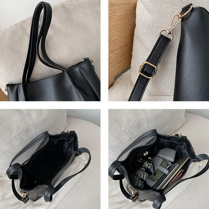 

Shoulder Bags Women Solid Simple Casual Totes Spring Autumn Trendy All-match Crossbody Teenagers PU Leather Soft Ulzzang Alrge
