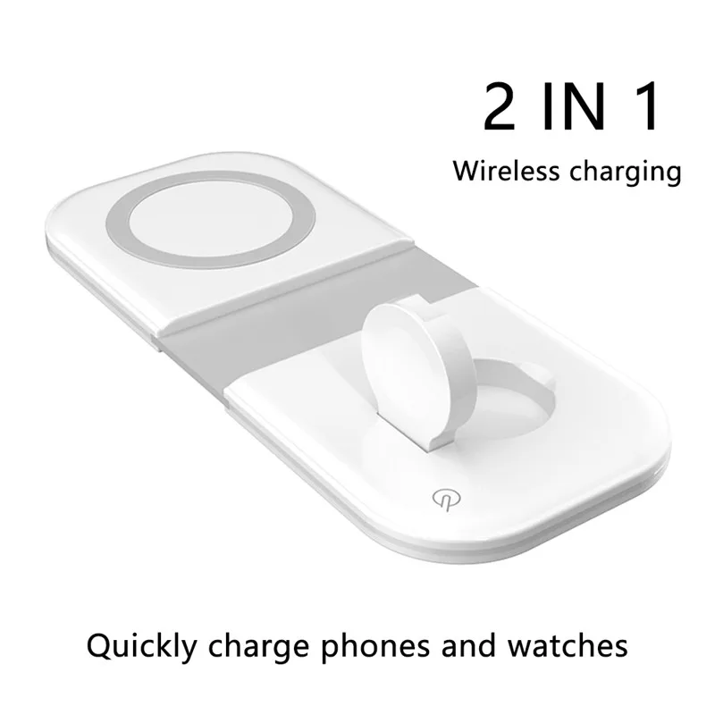 

2 in 1 Magnetic Wireless Charger For iWatch And AirPods 15W Fast Charging Fold Phone Holders For iPhone 12 Pro Max Mini Chargers