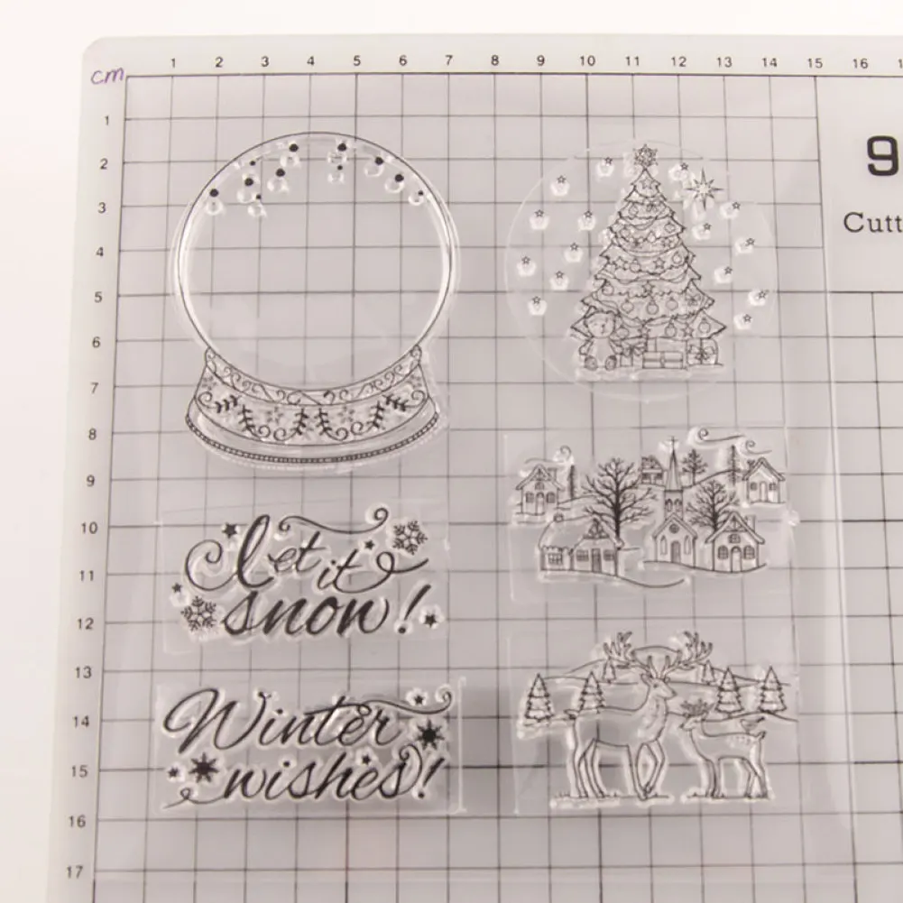 

Crystal Ball Deer House Christmas Tree Transparent Clear Silicone Stamps for DIY Scrapbooking/Card Making Decoration Supplies