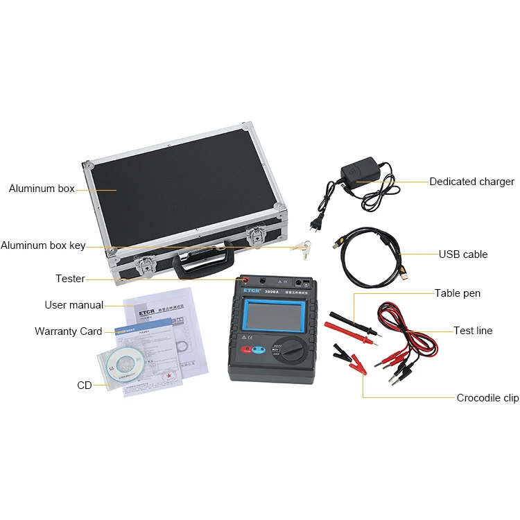 

ETCR3800A Intelligent lightning protection component tester with touch color screen Insulation resistance tester