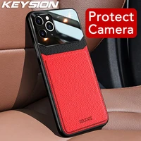 keysion shockproof case for iphone 11 pro max pu leather mirror glass phone back cover for iphone se 2020 7 8 plus 6s xr xs max