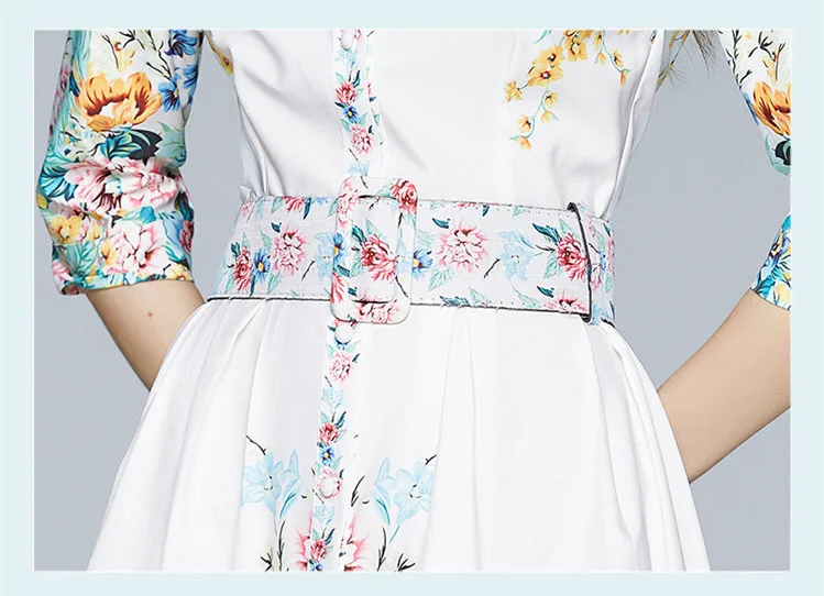 

Elegant Flower Print Boho Women Dress Summer Fall Casual Single-breasted Floral Vacation Midi Dress With Belt k1820