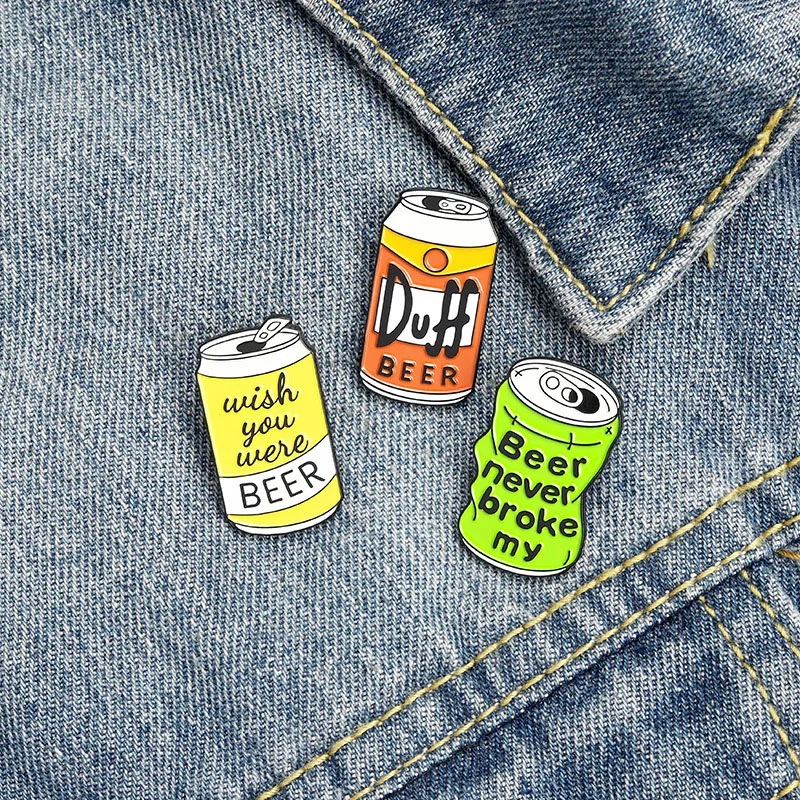 

Beer Can Enamel Pin Custom Duff Beer Brooch Bag Clothes Lapel Pin Wish you were beer Badge TV Jewelry Gift for Fans Friends