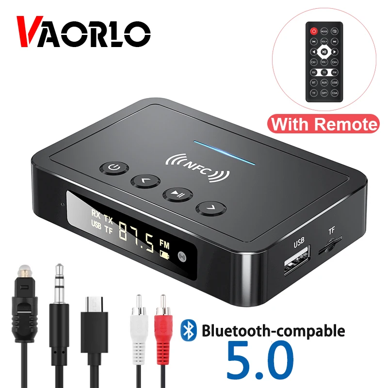 

NFC Digital Display Wireless Adapter Bluetooth Receiver Transmitter TF U Disk Stereo With Mic 3.5mm Optical Connection For TV PC