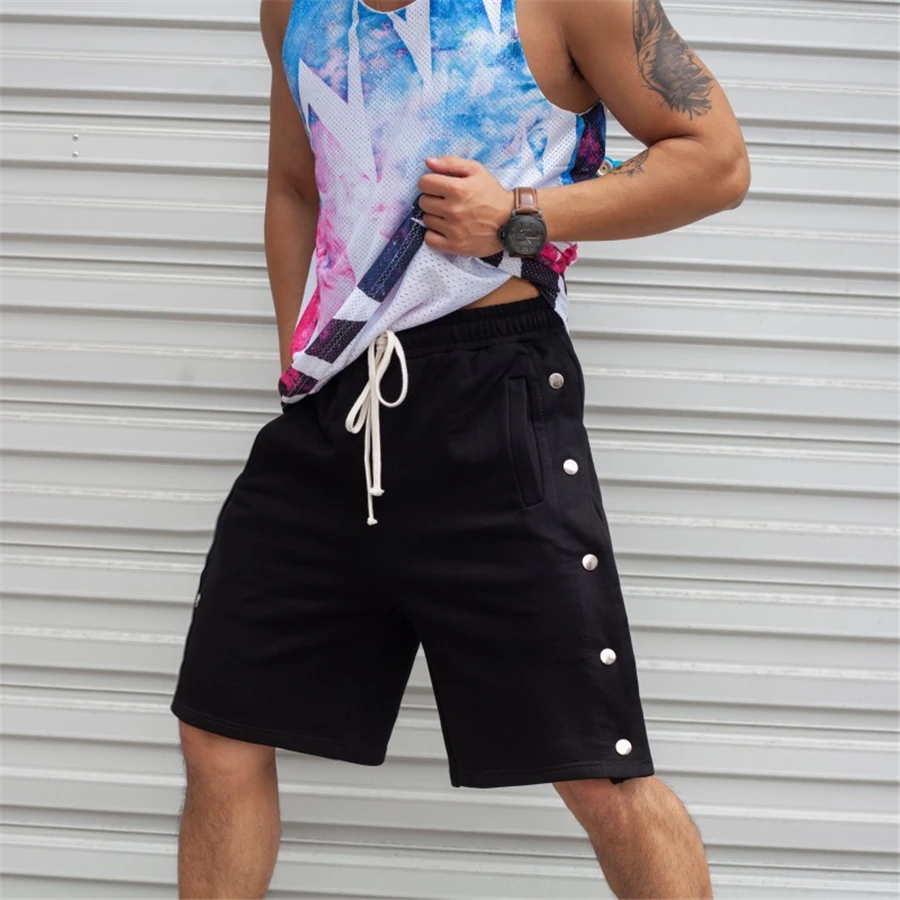 

Summer GymS Shorts Casual Fitness Streetwear Men'sJogging ShortPants Men Two side buttons Sport Casual HipCargo Short Streetwear