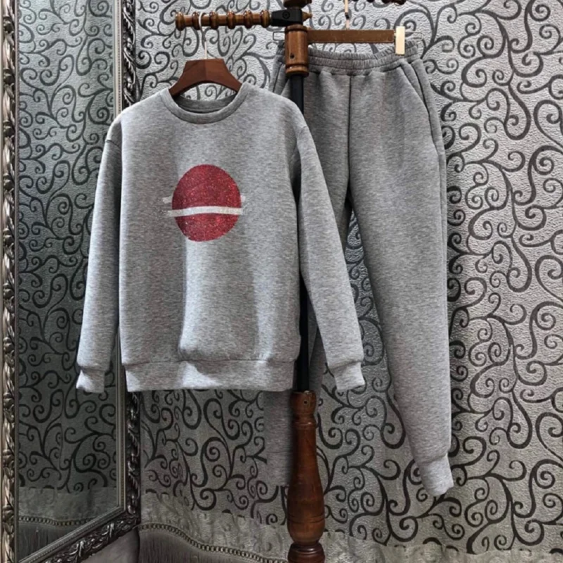 

2020 Autumn Winter Fashion Tracksuits Women Color Block Patchwork Long Sleeve Sweatshirts+Grey Long Pants Sets Casual Outfits