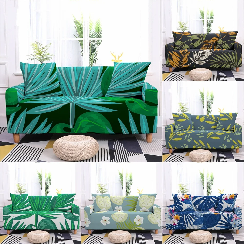 

Tropical Plant Stretch Sofa Cover Green Leaf Flowers Elastic Couch Covers Living Room Sectional L Shape Anti-slip Sofa Slipcover