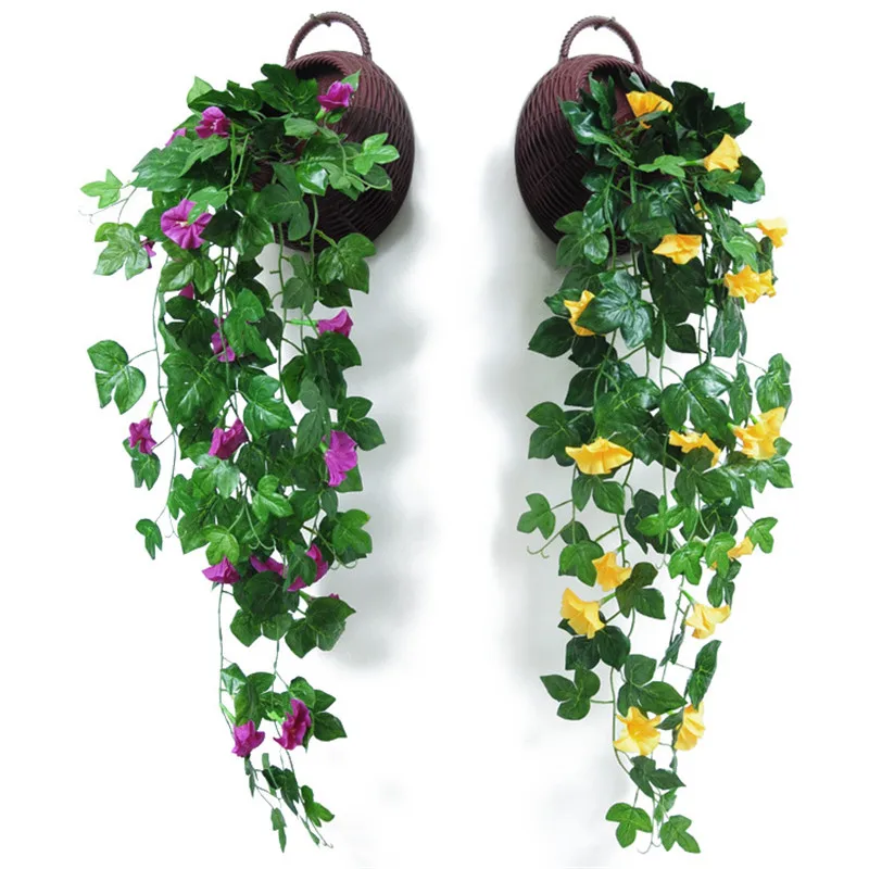 

1pcs Artificial Flower Simulation Flower Morning Glory Vine Daffodil Wall Hanging Flower Chlorophytum Home Flower Wall Decor