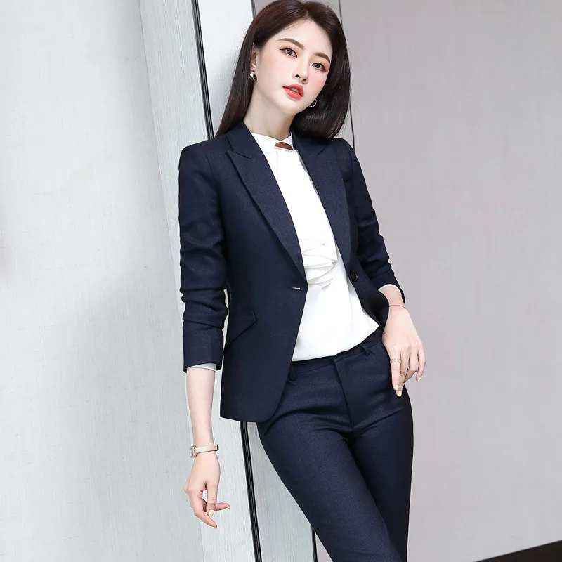 IZICFLY Autumn Spring Style Interview Office Work Wear For Women Blazer With Trouser Business Elegant Pants Suits Outfit-gray