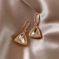 classic triangle shiny crystal pendant earrings for woman luxury temperament statement earrings dress jewelry accessories gift