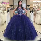 Блестящие вышитые бисером кристаллы платья Quinceanera бальное платье длинное платье для выпускного вечера тюлевые красивые платья