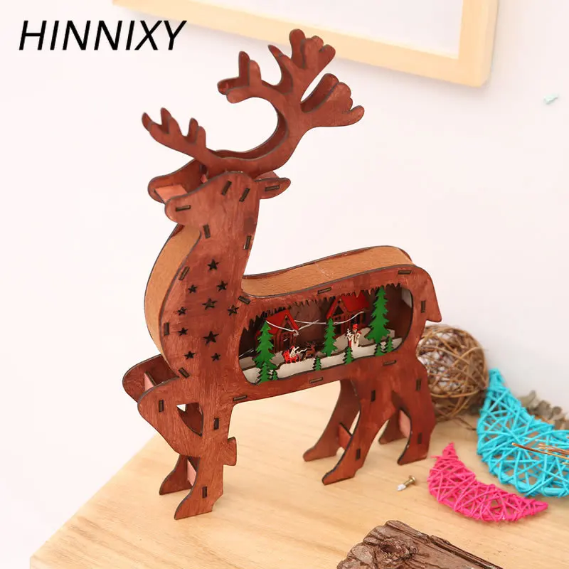 Hinnixy Elk Ночной светильник светящийся олень настольные украшения окно для дома