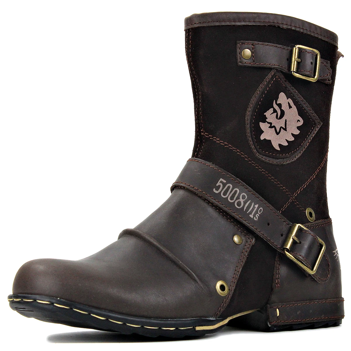 

2020 spring autumn Western Boots Genuine Leather Mens Motorcycle Boots Ankle Boots Casual shoes 5008-1-HH Dark Brown color