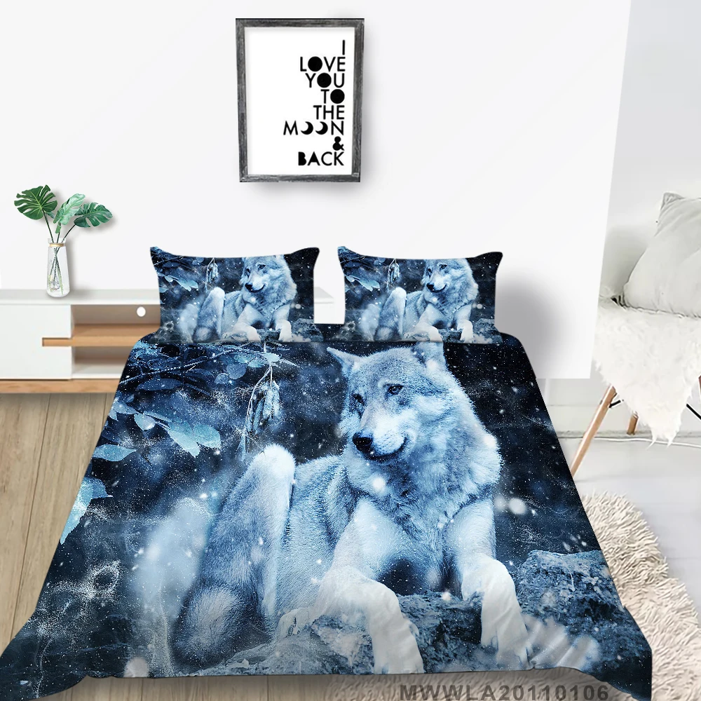 

King Size Bedding Set Wolf Under The Moon 3D Duvet Cover Nature Queen Twin Full Single Double Bedding Set Hot Selling
