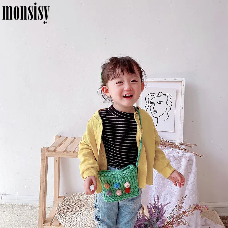 Monsisy/Зимняя шерстяная сумка через плечо для мальчиков и девочек вязаная сумочка