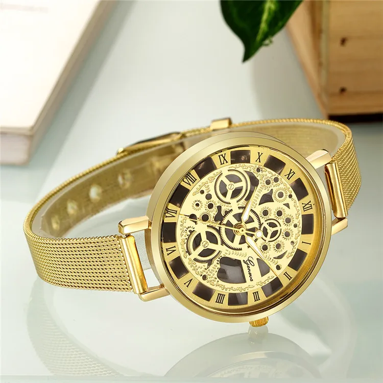 

New Quartz fenimino relogio saati Thin Band Skeleton Full Steel Metal Women's Watches Geneva New Style Ms Watch Foreign