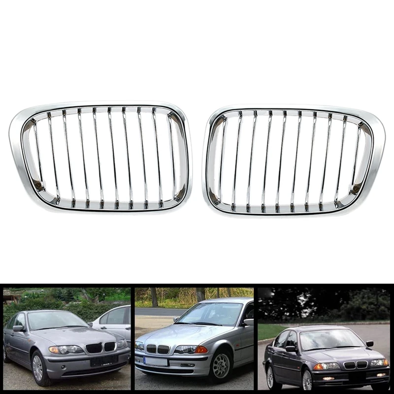 

AU04 -2X Chrome Front Hood Kidney Grille Grill for BMW 1998-2001 E46 320I 323I 325I 328I 330I 4-Door Sedan