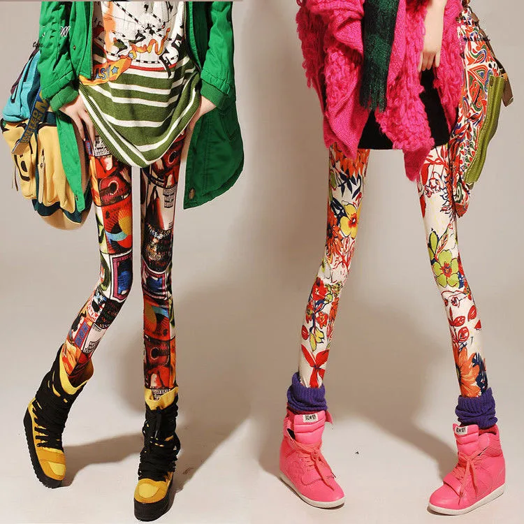 women Printed graffiti leggings elastic stretch tights legings yoga pants spring autumn fashion personality pants large size
