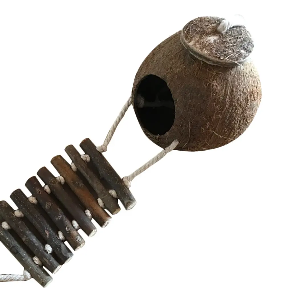 cute comfortable design natural coconut shell bird nesting house small size pet parakeet finche sparrows cage with ladder free global shipping