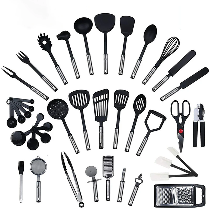 

ATUCOHO Cooking Utensils Complete Tools Spoon Utensils Cookware Stainless Steel Nylon Non-Stick Spatula Set Kitchen Supplies