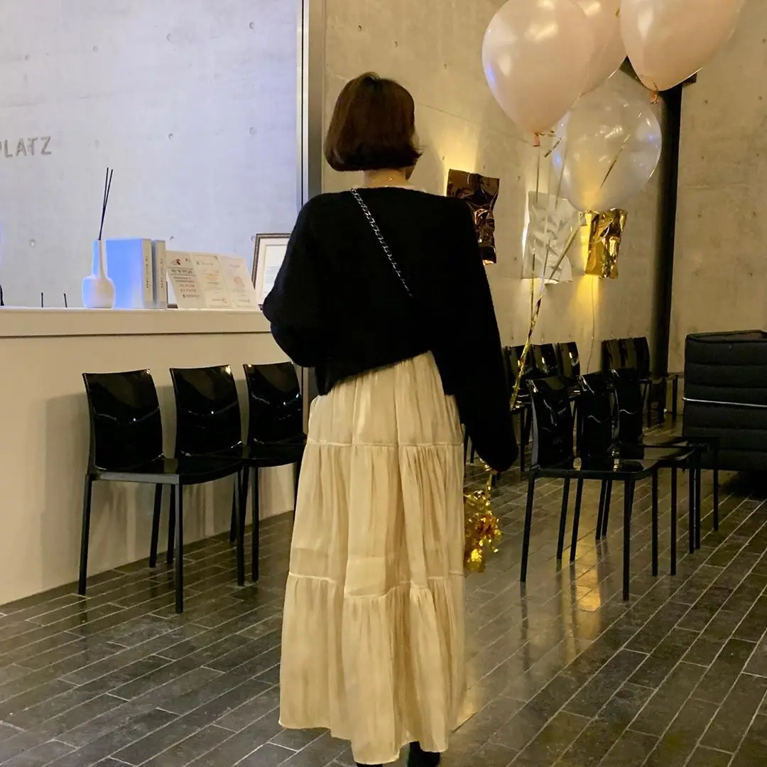 

Women Korean Vintage Long Dress Long Sleeve O-neck High Waist Loose Draped Ruffle Trim Plus Size Sukienki Ropa Mujer Party