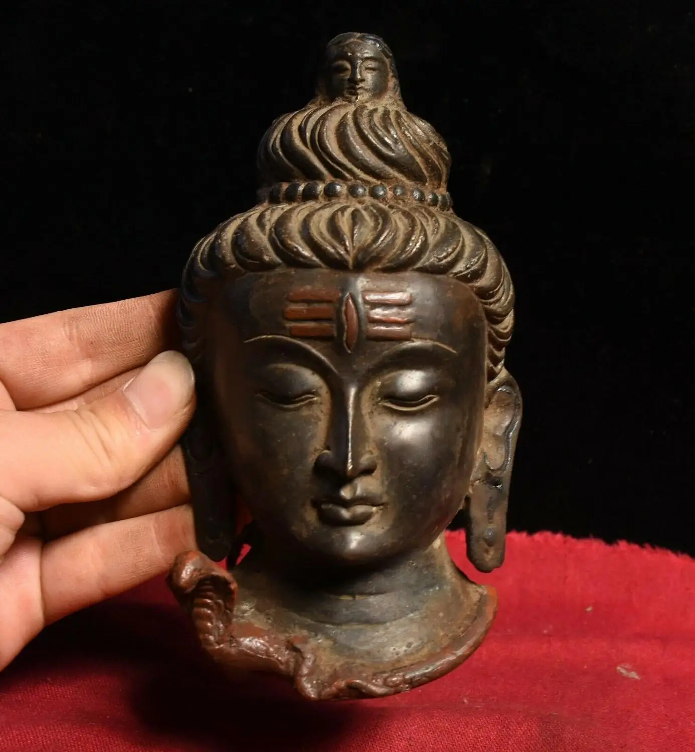 

Свадебные украшения 6 "Старый тибетский буддизм, бронзовый Гуаньинь kwan-инь тара в форме головы Будды Статуэтка-подвеска