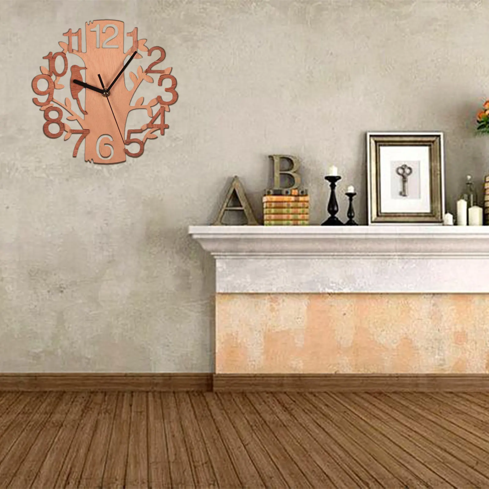 Деревянные настенные часы украшения тихий рисунок птицы большие арабские цифры