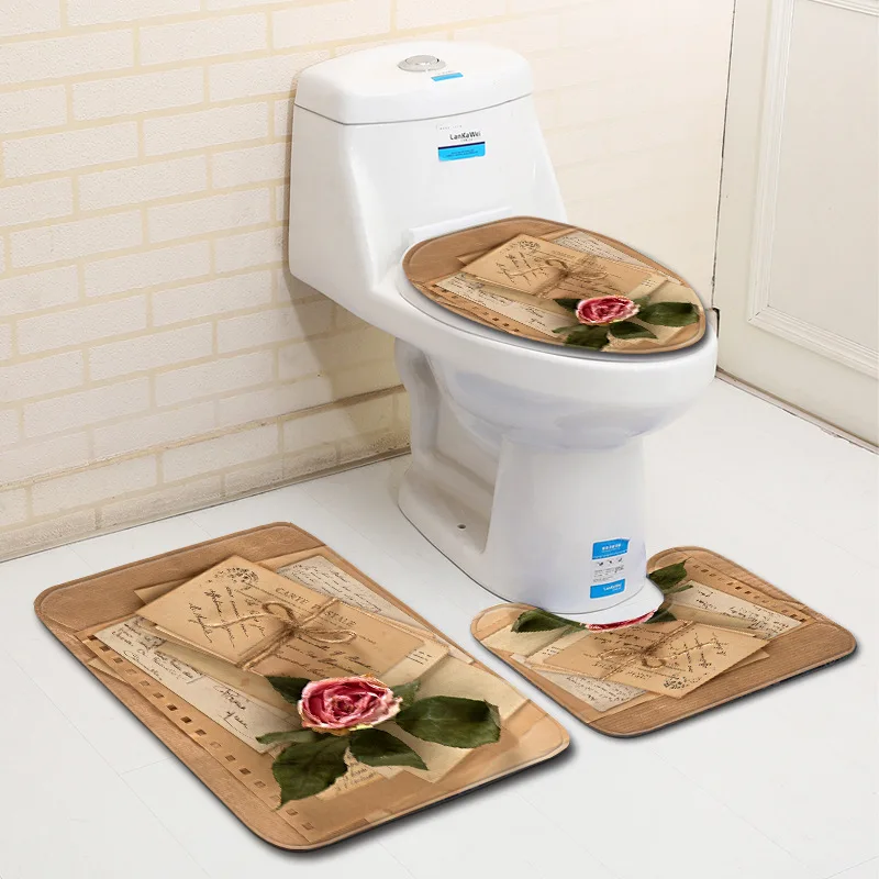 3 шт./компл. коврик для ванной с розами нескользящий унитаза накидки сиденья