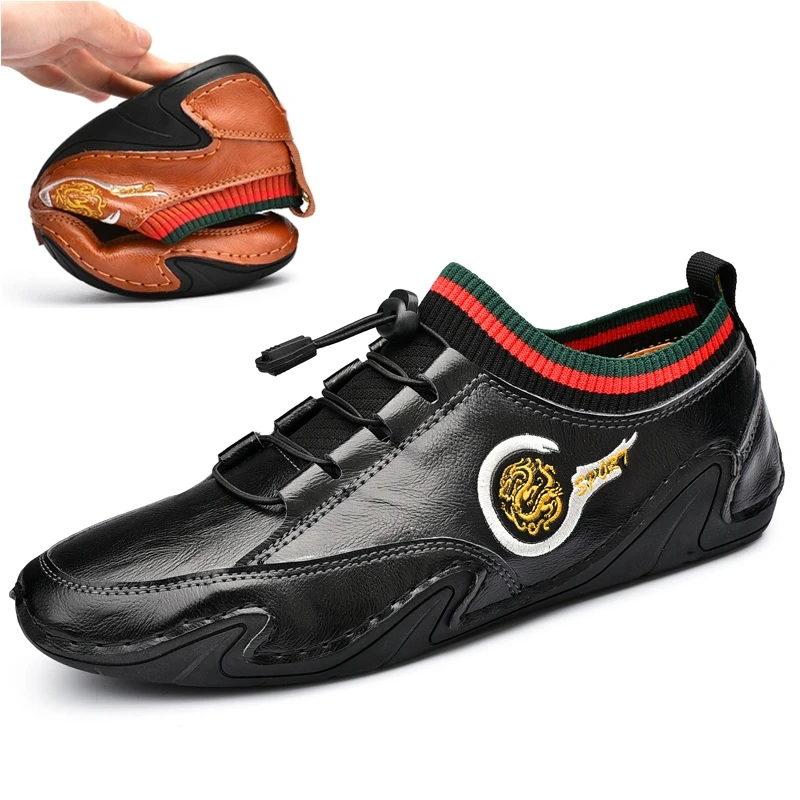 

Genuine Leather Men Casual Shoes Designer Driving Shoes Big Size 46 Fashion Mens Flats Leisure Office Shoes Waterproof Sneakers