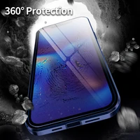 2022 new double sided glass magnetic 360 metal protection phone case for iphone 11 12 13 pro max mini full body cover coque