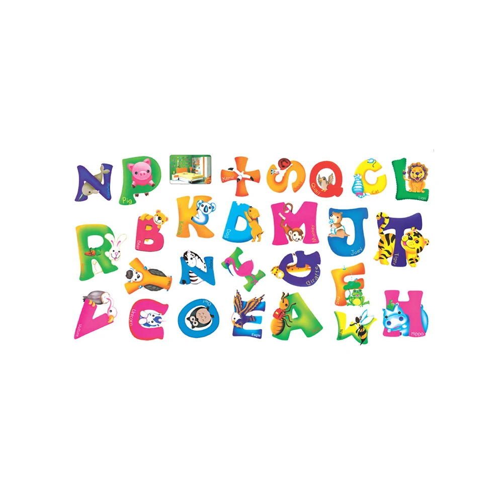 2019 New Cartoon Animal English Alphabet Wall Stickers For kids Rooms Removable Wallpaper Sticker Bedroom Living Room Decoration | Дом и сад