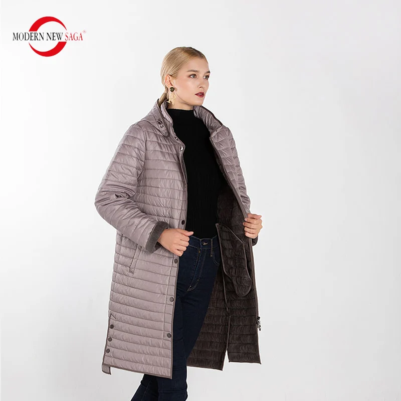MODERN NEW SAGA Autumn Women Coat Warm Long Jacket Parka Femme Long Coat Female Quilted Coat Winter Overcoat Fleece Liner