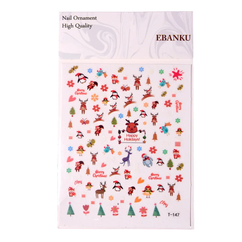 

5 Sheets Christmas Nail Art Sticker Paper Self-Adhesive Foil Decal Tip Wraps Festival Design Decorations Manicure DIY Accessory