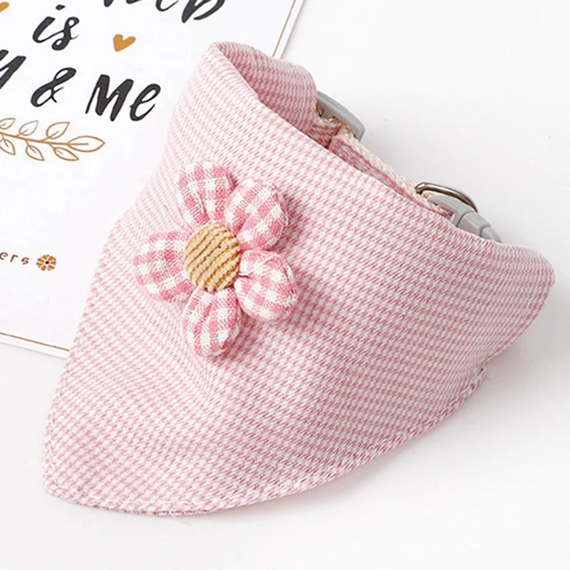 Pet Lattice Scarf Set Washable Kerchief Supplies Elegant Flower Design Dog Bandana Cat Bib Pink Blue Collar | Дом и сад
