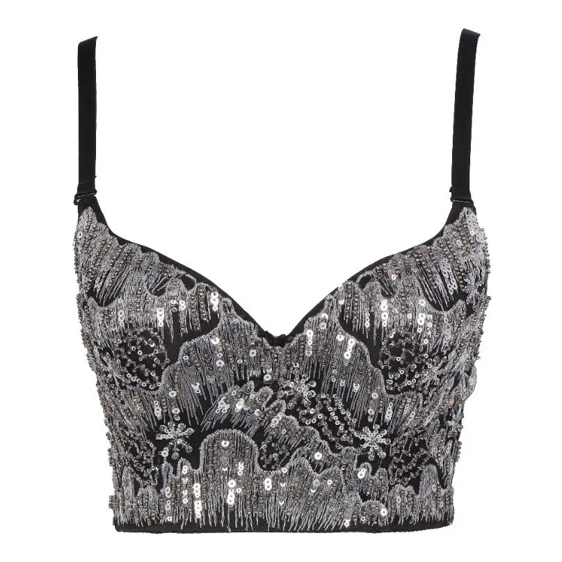 

Nightclub Cropped Sexy Bustier Corset Tops Women Sexy Sequins Bra Yoga Dance Crop Top Night Club Performance Camis Bra 2021 P140
