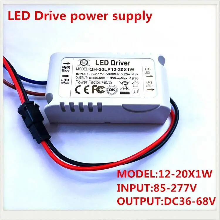 

Hot Sale 50pcs12-20 x 1W Input 85-265V Output 36-68V 300MA 50/60Hz 12W 15W 18W 20W High Power LED Driver For LED Light
