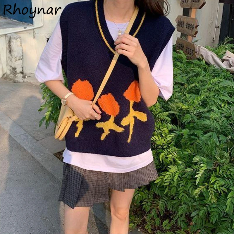 

Vintage Sweater Vest Women Autumn Cartoon Lazy Loose Students Knitting Preppy Style Fashion Simple Outerwear Female Clothes Cozy