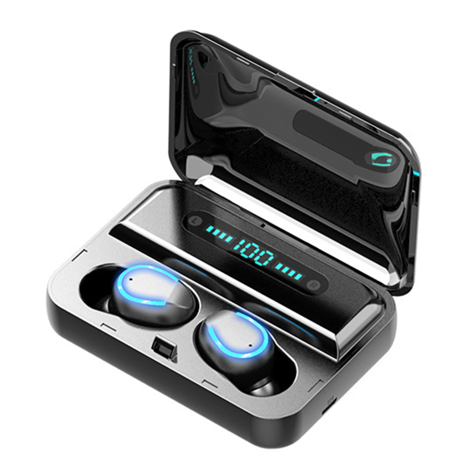 F9-5 BT 5,0 беспроводные наушники IPX7 водонепроницаемые HiFi наушники с шумоподавлением TWS спортивные наушники с светодиодный чехол для зарядки - Цвет: Черный