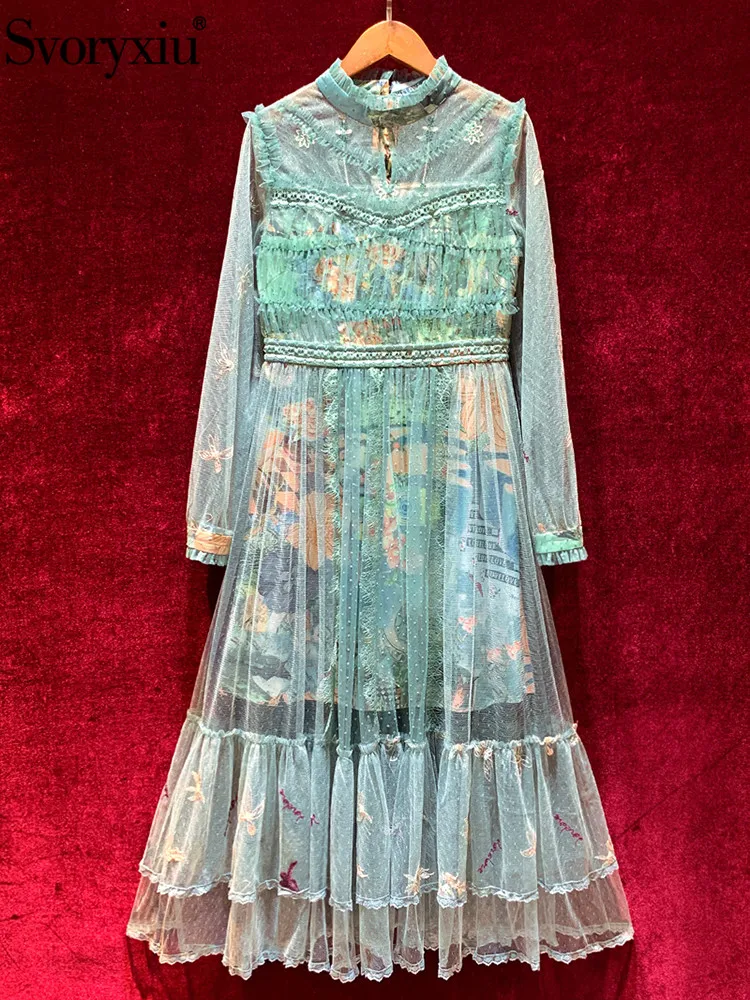 

Женское Сетчатое платье Svoryxiu, длинное платье в горошек с цветочным принтом, лето 2022