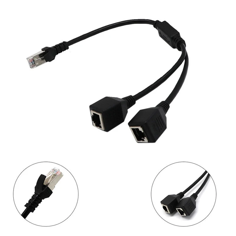 

RJ45 1 Male To 2 Female Port Ethernet Network Cable Splitter Extension Connector