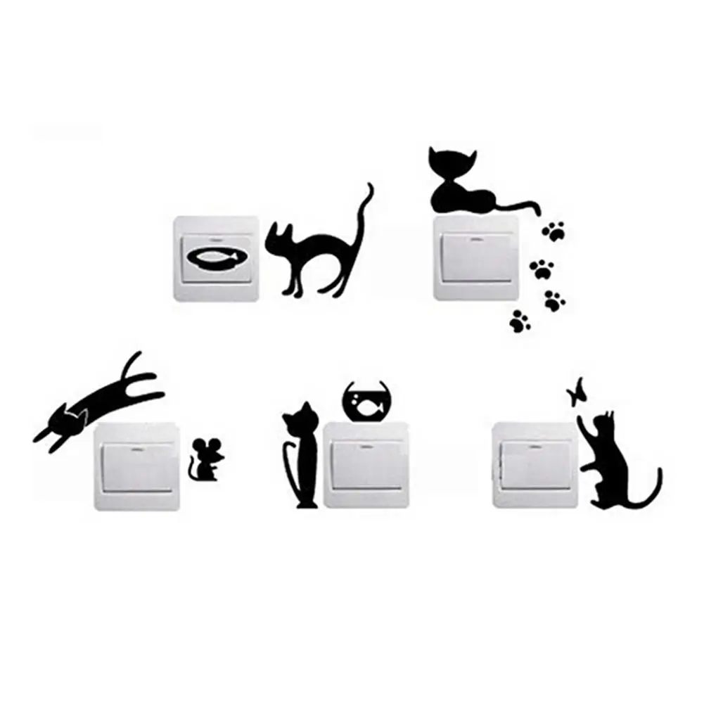 

1 Sheet Lovely Removable Black Cat & Mouse Switch Stickers Wall Vinyl Decal Decor