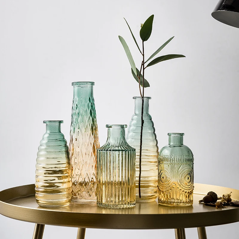 

Simple Nordic Retro Vase Table Glass Transparent Design Luxury Flower Vase Desk Office Bedroom Jarrones Home Decoration DF50HP