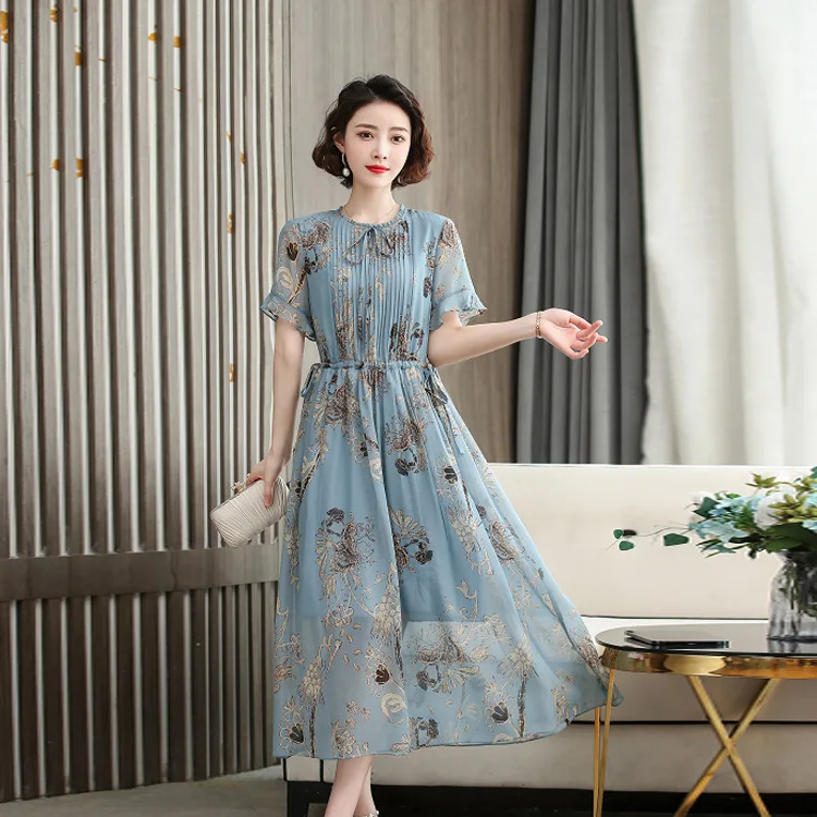 

Floral silk dress women's long sleeves 2021 spring and summer new European fashion western style silk skirt women