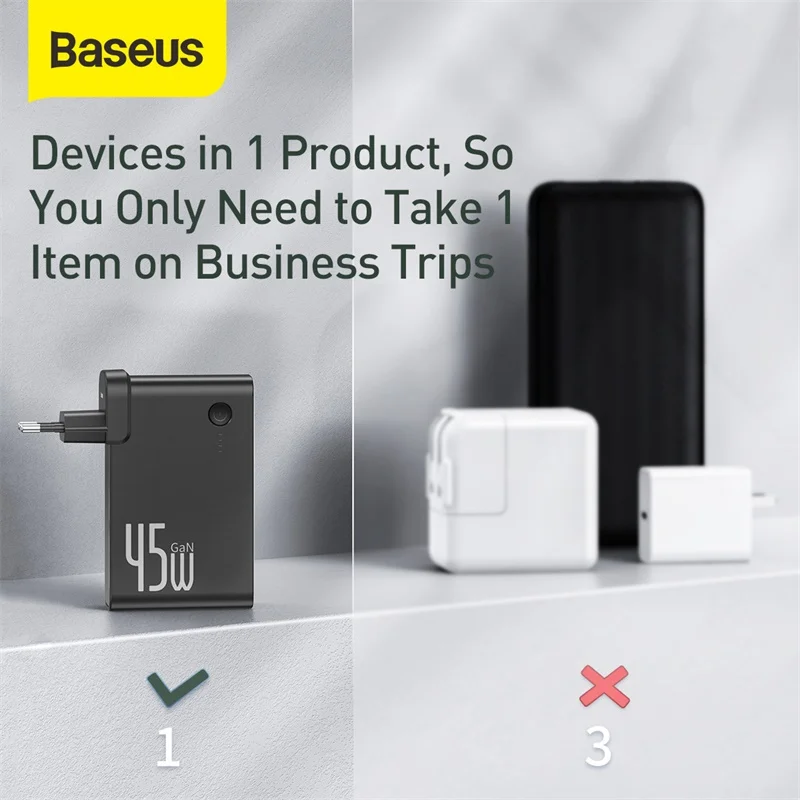 Baseus 45 Вт GaN зарядное устройство 10000 мАч Зарядное USB Type C портативная Внешняя