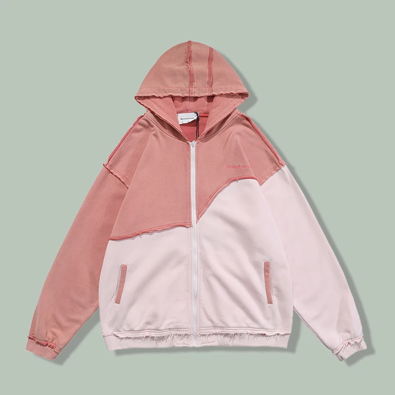 

Hip Hop Cotton Patchwork Hoodie Sweatshirts Men Harajuku Dilapidated Color Contrast Hooded Pullover Autumn Couple Unisex Hoodies